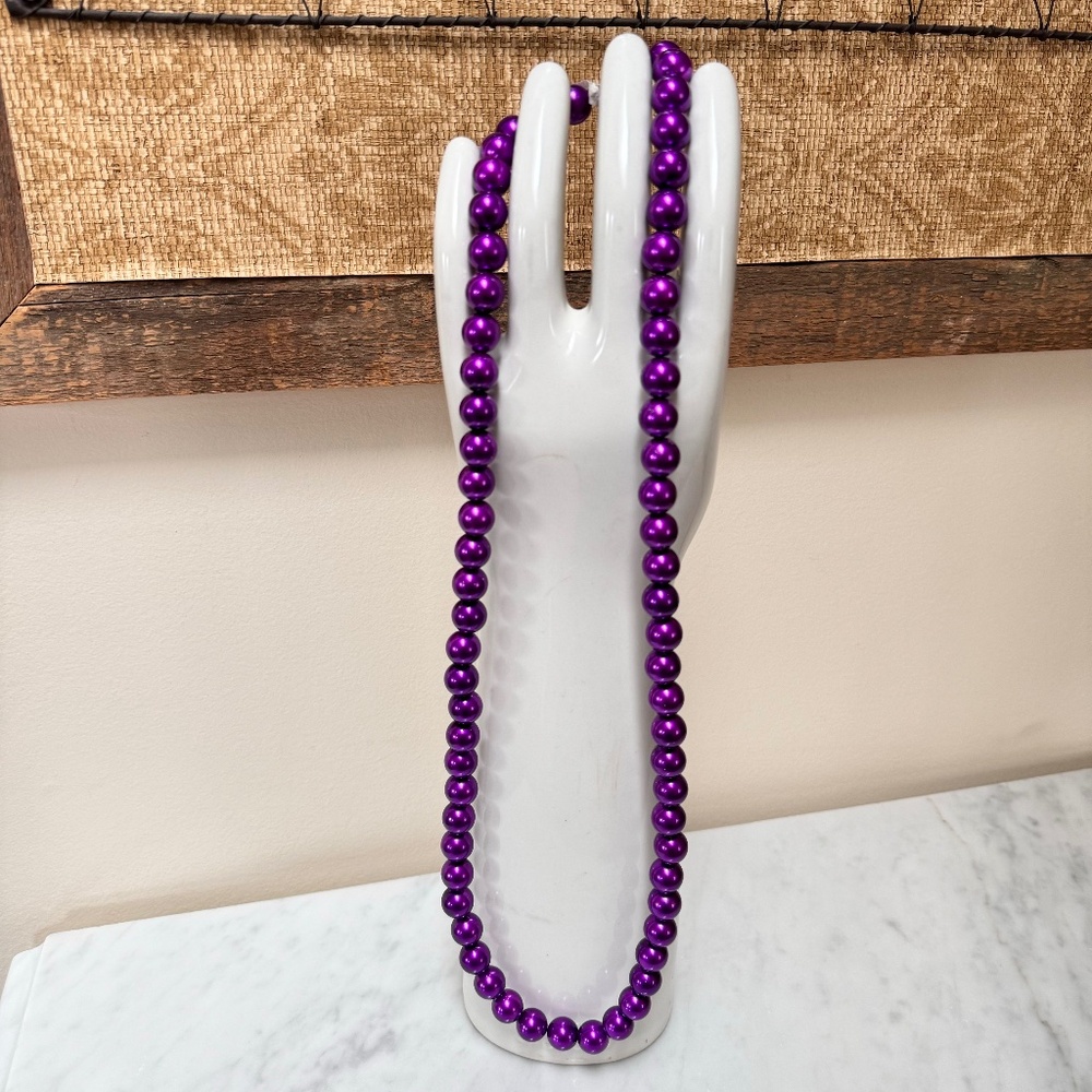 Vintage Round Purple Beads Single Strand Long Necklace Lobster Clasp 36.5"L Inch